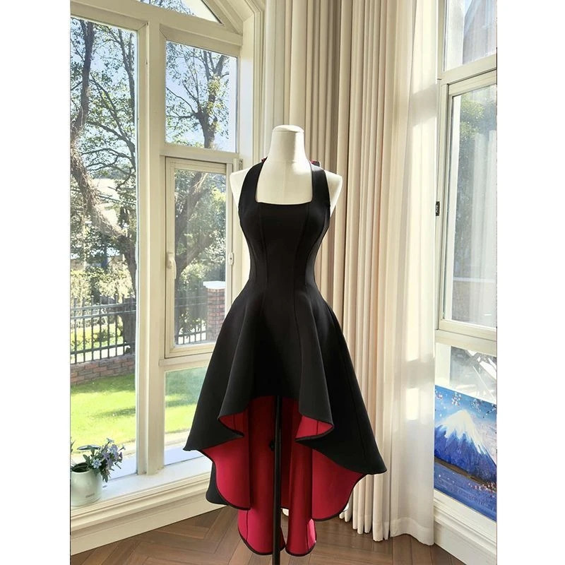 France Elegant Black Patchwork Long Strap Dress Sleeveless Party Style Women Gentle Y2k Vintage Bodycon Spring Summer 2026 260710