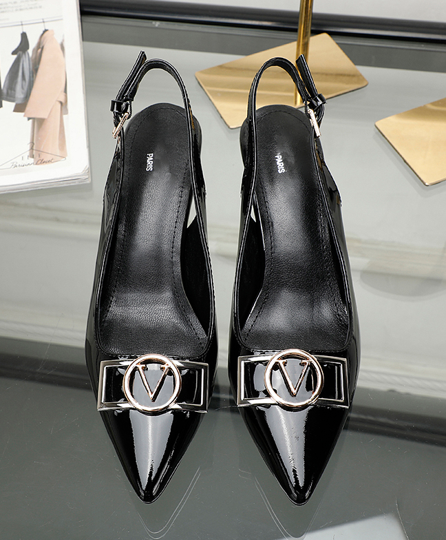 Damen-Slingback-Pumps mit Markenlogo, Vintage-Monogramm-Druck, spitze Zehen-Stiletto-Absätze mit V-Schnalle, elegante Abendschuhe für Party, Büro