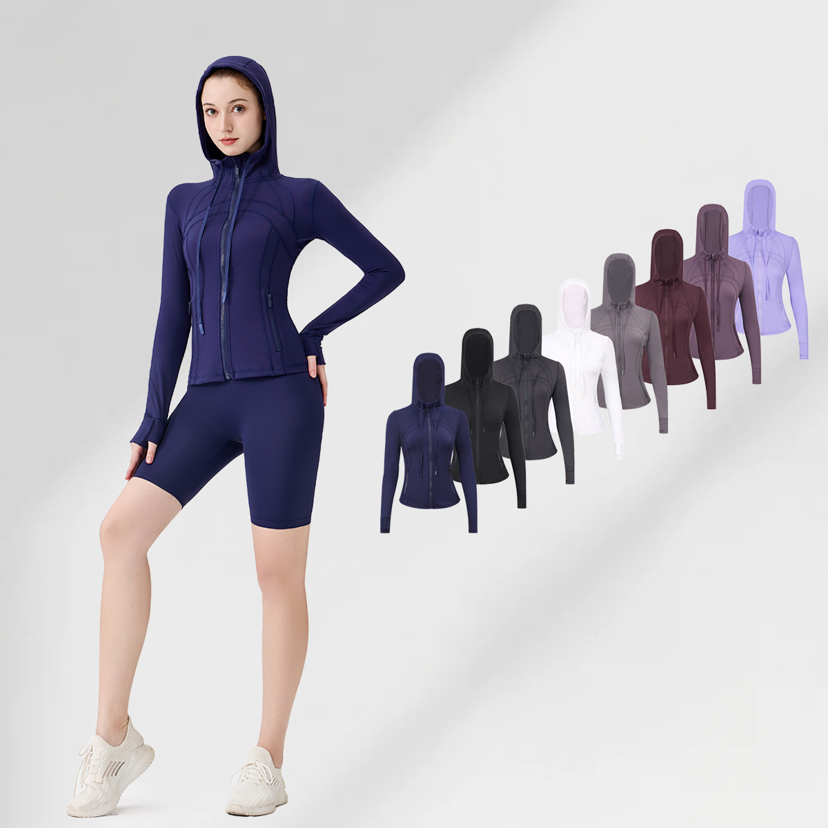 Ensemble de Yoga court pour femmes, ensemble de Yoga court, pantalon d'extérieur, vêtements longs, veste à manches, tenue de couleur unie, couleu