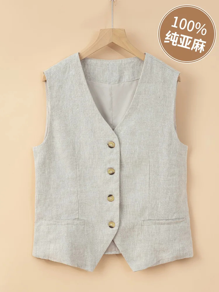 Womens Pure Linen Waistcoat Summer Thin Sleeveless Blazer Outerwear Vest Shoulder Cape Slim Fit Casual Fashion 260711banjia