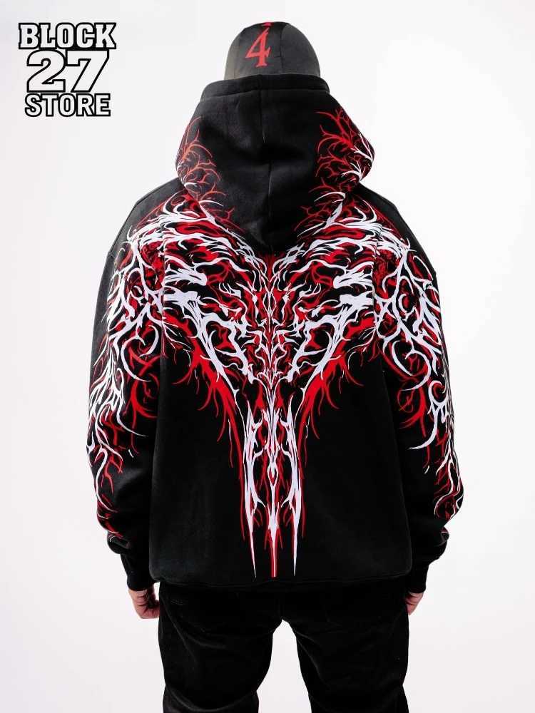Mens Hoodie Dark Reflective Print Embroidery Strtwear Harajuku Unisex Red Black Loose Fit Motorcycle Riding Casual Fashion New L26711