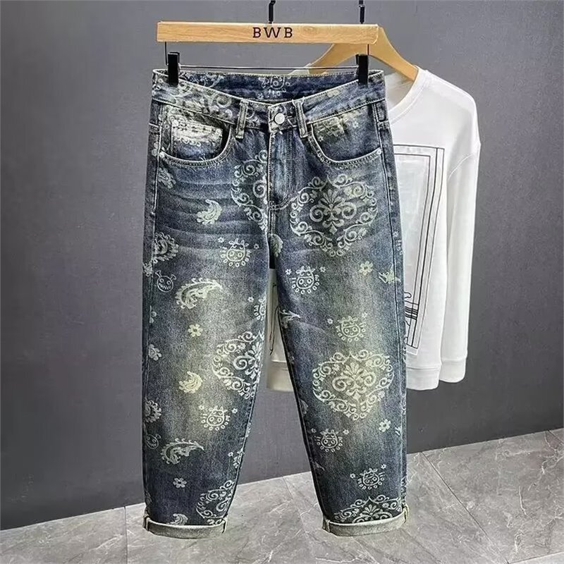 Luxury Brand Designer Clothes 2025 Spring/Autumn American Style Cool Streetwear Men's Loose Straight-Leg Jeans, Trendy Casual Wide-Leg Pants