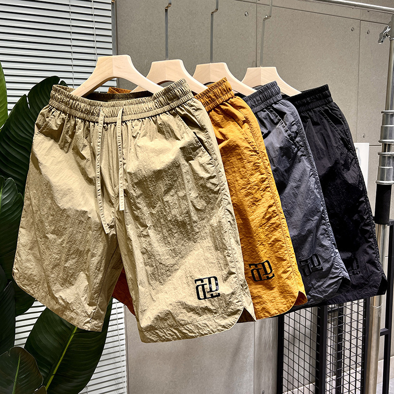 A Must-have Shorts For Casual And Fashionable Men's Shorts Designer Summer Ice Silk Thin Five Quarter Pants Versatile Loose Straight Workwear F
