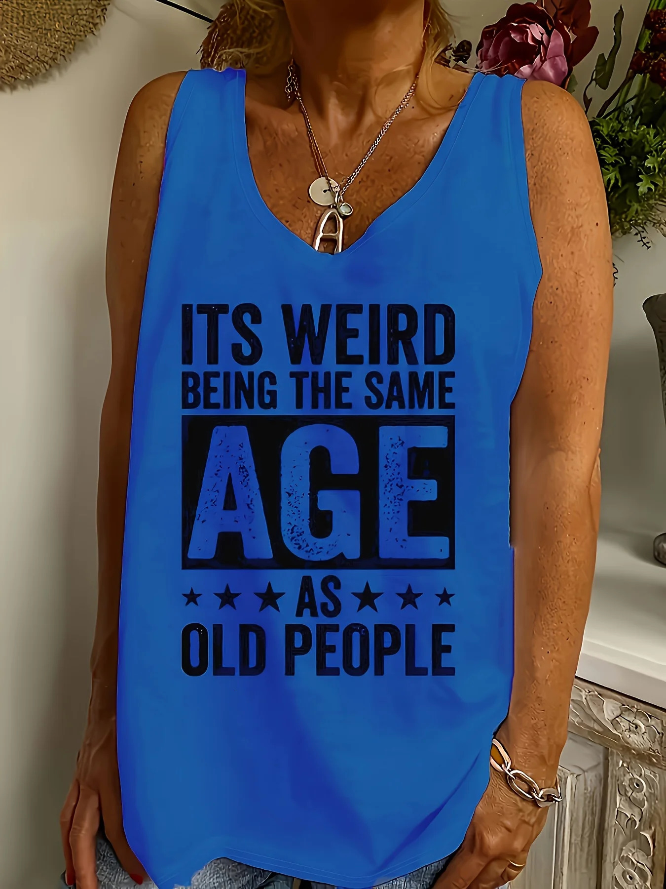 Womens oversized woven solid color summer letter printed vest 260711