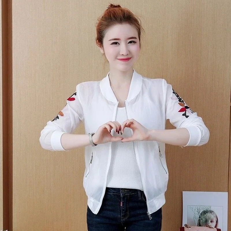 Thin Lightweight Jacket for Women Embroidered Korean Baseball UV Shielding Summer Student with Short Sleeve 260630BANJIA