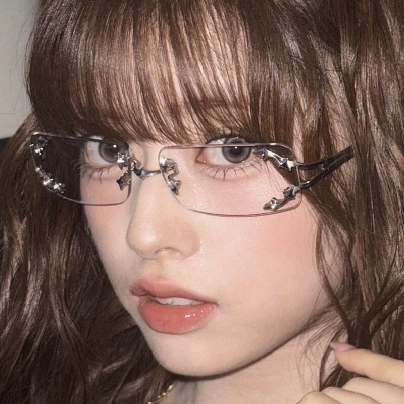 Korean-style Jennie-inspired fashionable hot girl rimless Y2K natural look pure desire square frame star-shaped prescription-free glasses