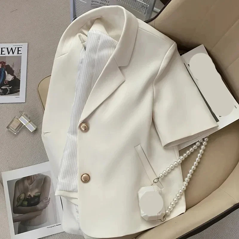 Summer Shorts Sleeve Womens Jacket Korean Fashion Notched Neck Office Work Blazer Female Casual Simple Suit Jackets 260708BANJIA