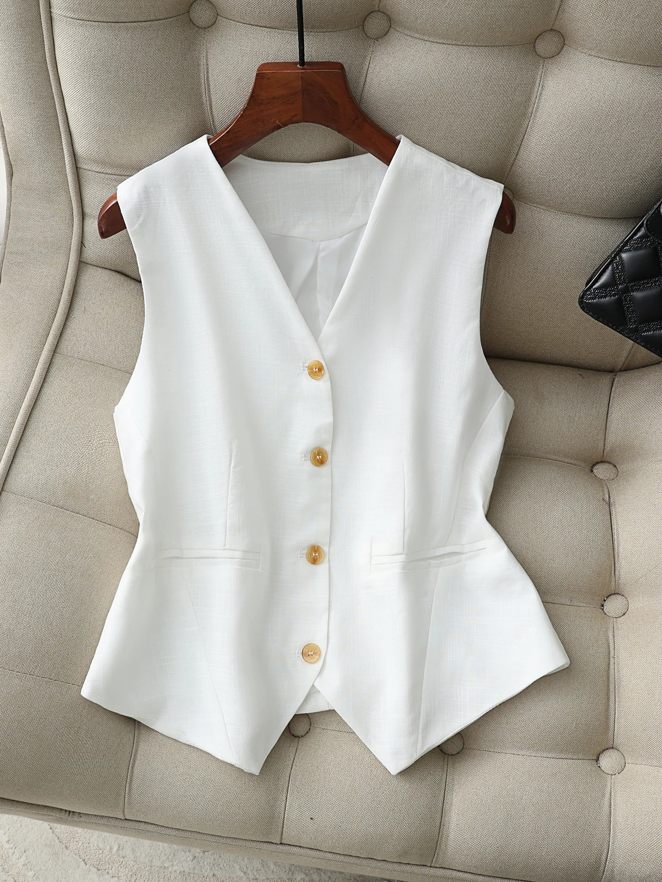 Womens White Vest VNeck Sleeveless Button Down Waistcoat Formal Business Suit Casual Linen Blazer Jacket Top Outerwear 260711banjia