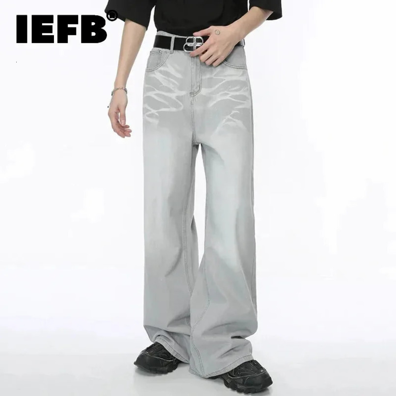 IEFB Straight Male Jeans Vintage Mens Denim Pants Tiedyed n Wide Leg Trousers Spring Stylish Men Clothing 9C4276 260709BJ