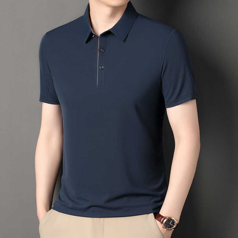 Men's Polos Men's Ice Silk Short Sleeve Turn-down Collar T-shirt Loose Business Casual Polo Shirt Summer Sweatshirt Top T-shirt Solid Colo