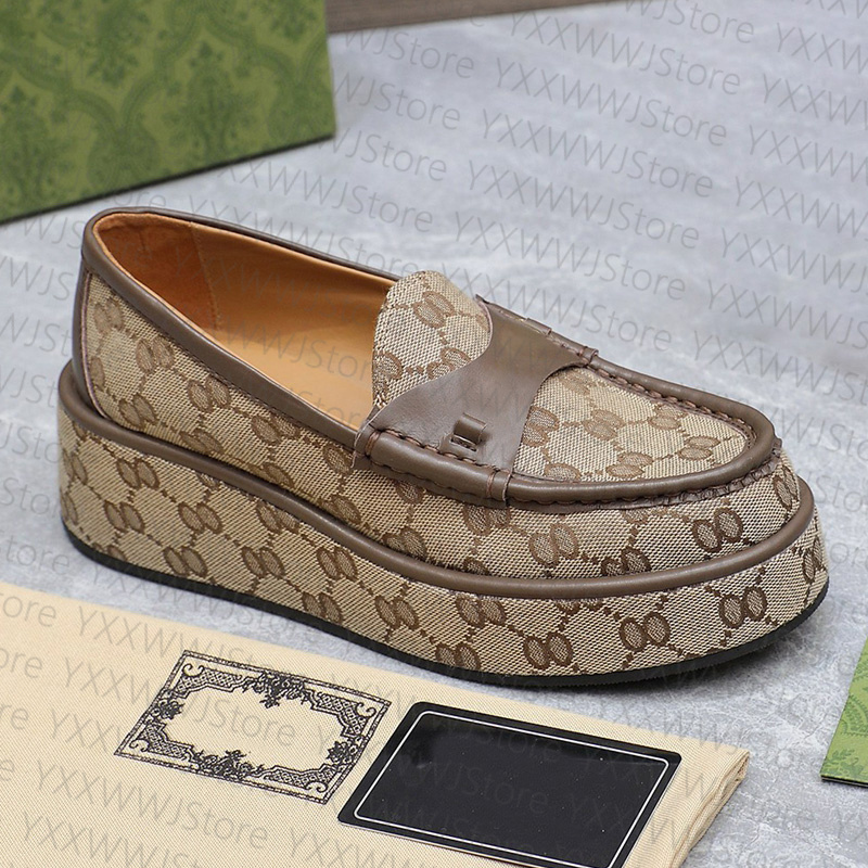 Mocassins de créateur en toile, mocassins compensés, chaussures à plateforme beiges, baskets épaisses à enfiler, chaussures de bureau classiques