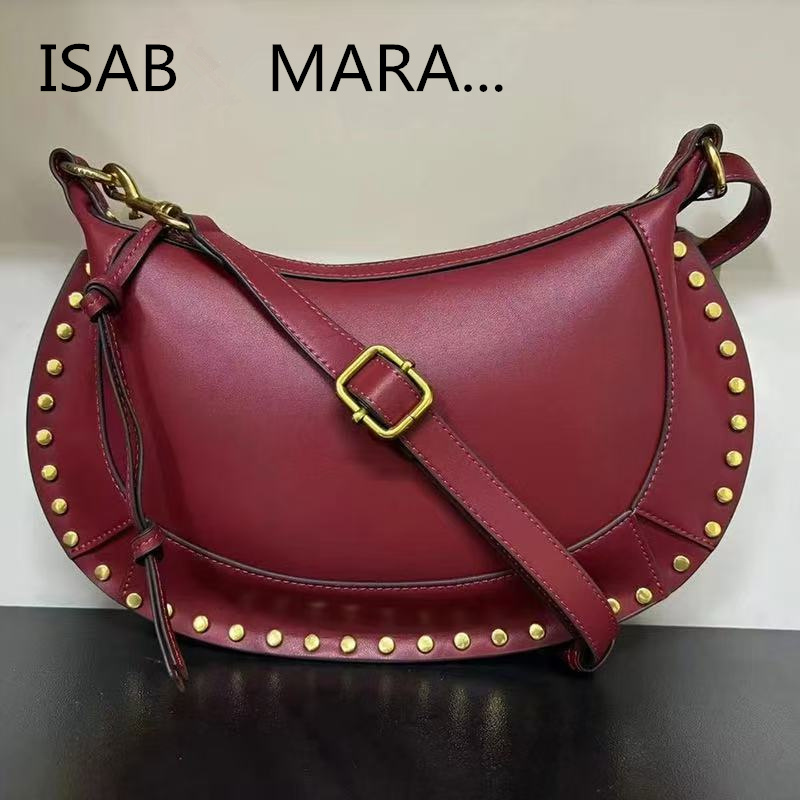 ISAB EL MARA brand genuine leather retro rivet bag designer crescent saddle bag high-quality women's crossbody bag trendy handbag shoulder bag
