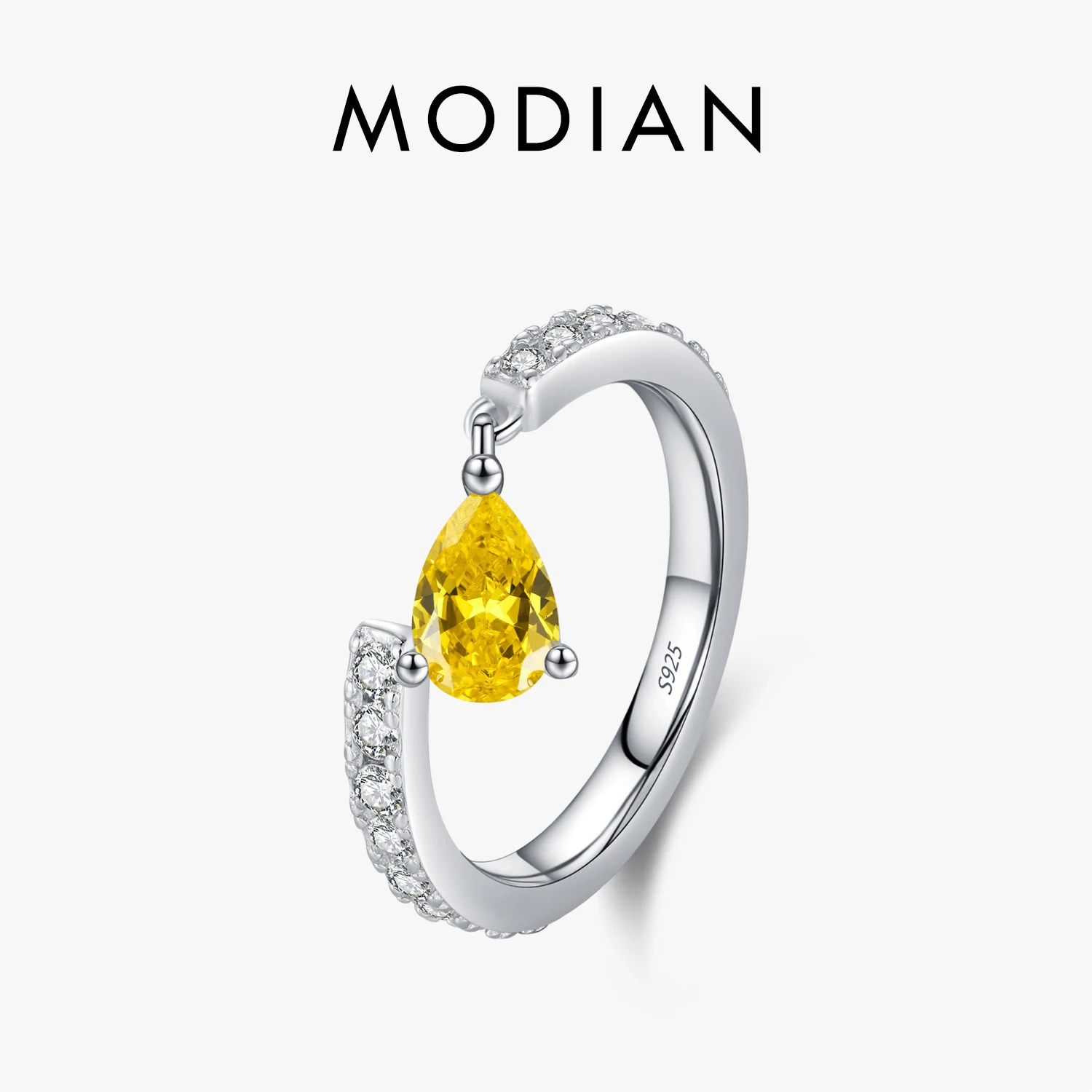 MODIAN 925 Sterling Silver Exquisite Water Drop Cubic Zirconia Adjustable Swing Charm Stackable Pinky Rings For Women Jewelry 260711BJ