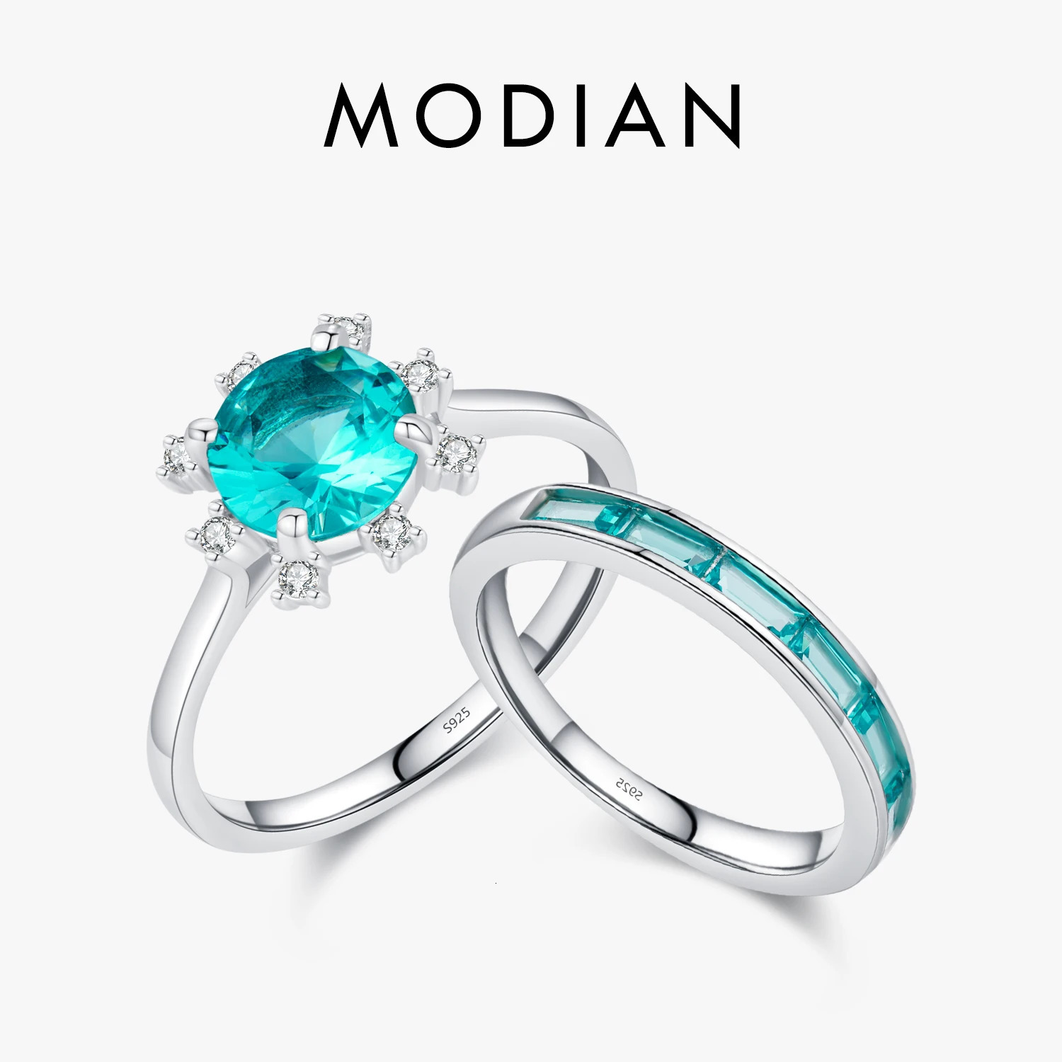 MODIAN 925 Sterling Silver Crown Paraiba Emerald Cut Zircon Ring For Women Cocktail Party Fine Jewelry 260711BJ