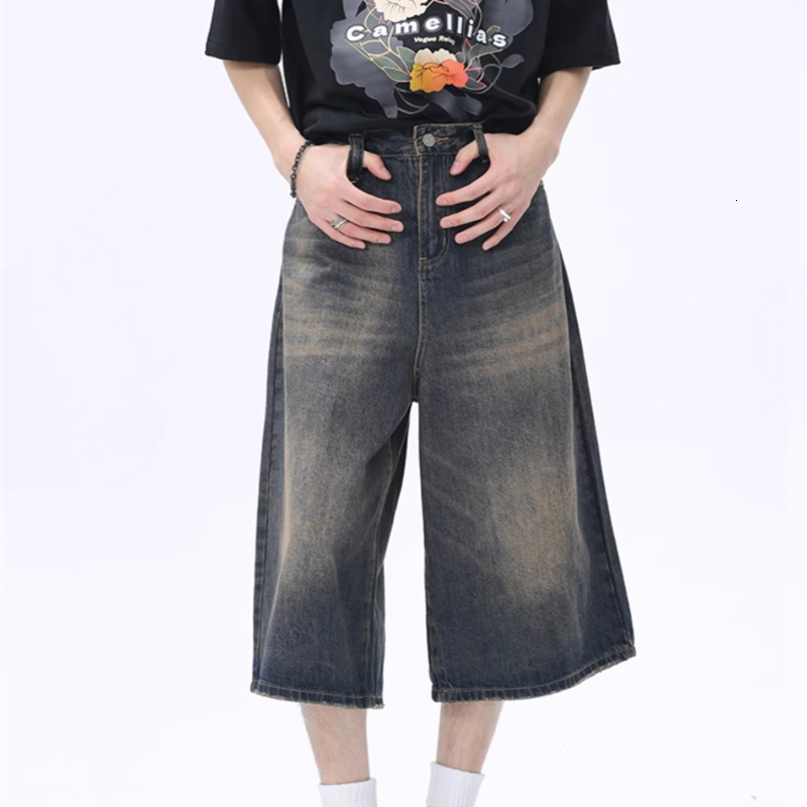 2026 Mens Washed Denim Shorts Baggy Casual Summer Loose Fit Pants Vintage Y2K Cargo Jeans Beach Streetwear w260709BJ