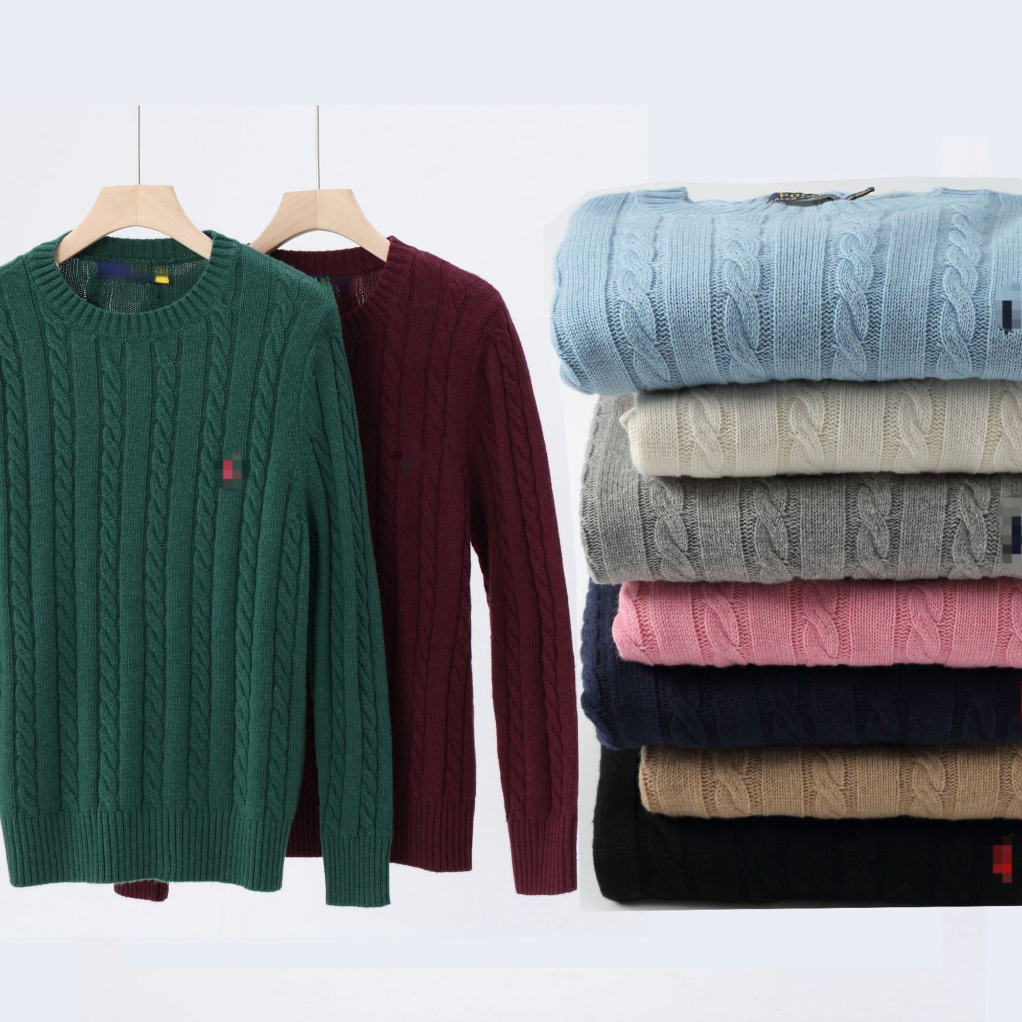 Men's Autumn And Winter Top-quality RL Wool Sweater, Popular Style With Pony Logo Embroidery, Round-neck Knitwear, Unisex Warm Sweater