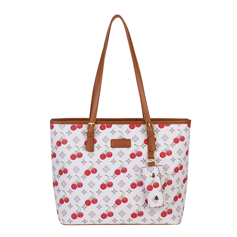 Elegant women's bag 2026 new cherry print design tote bag large capacity retro light luxury versatile shoulder bag