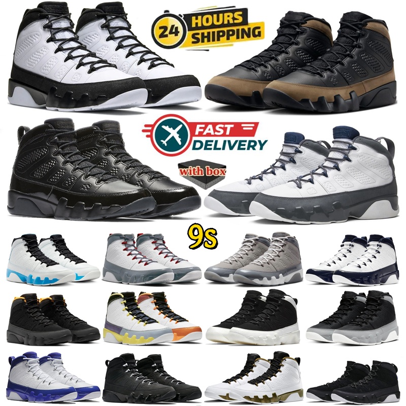 2026 Avec boîte 9S Chaussures de basket-ball Hommes Baskets Particle Grey Powder Racer Bleu Flint Gris Fire Red Light Olive Concord Bred Brevet A