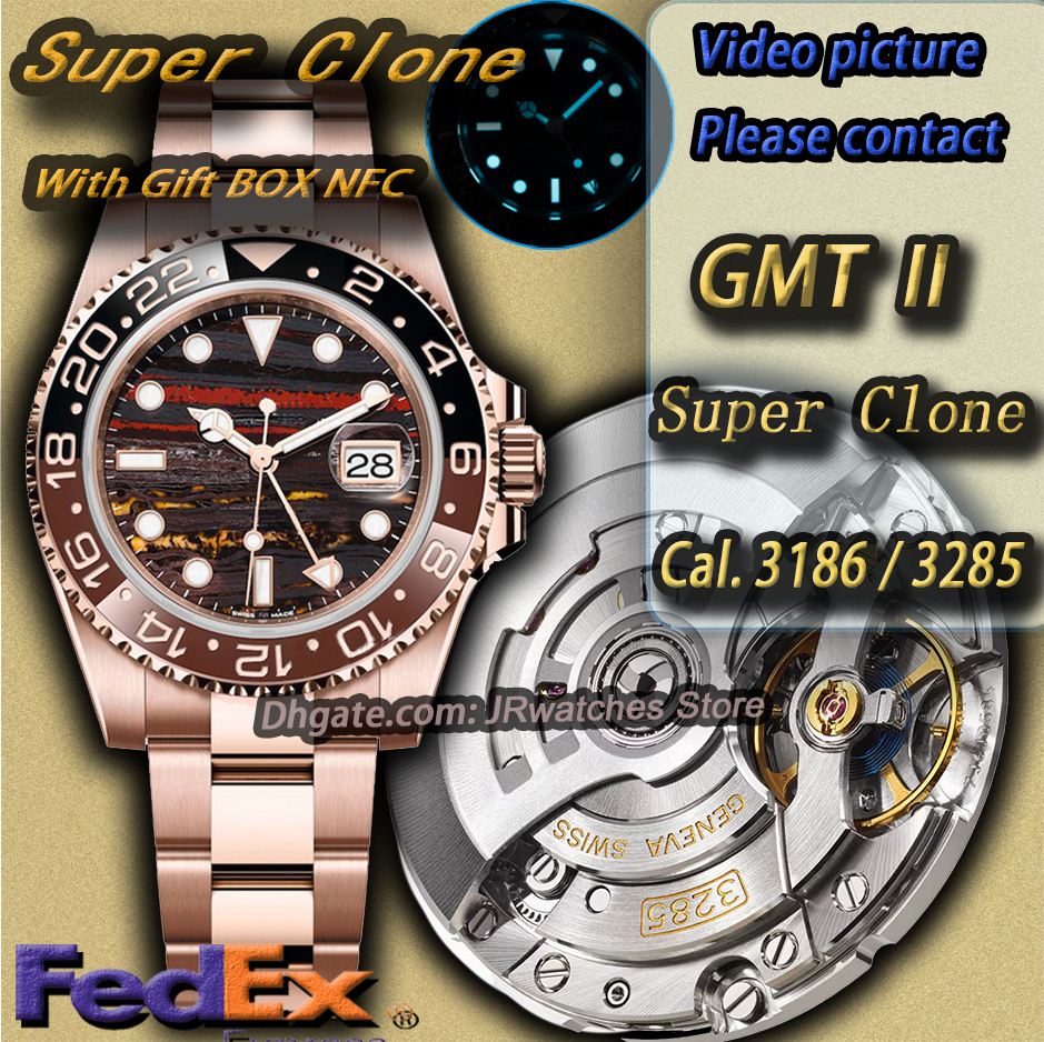 Super Clone High Quality GMT Luxury Men's Designer Brand Watch Cal.3186 3285 Automatic Mechanical Sport 72H Movement 904L Stainless Steel Lumin