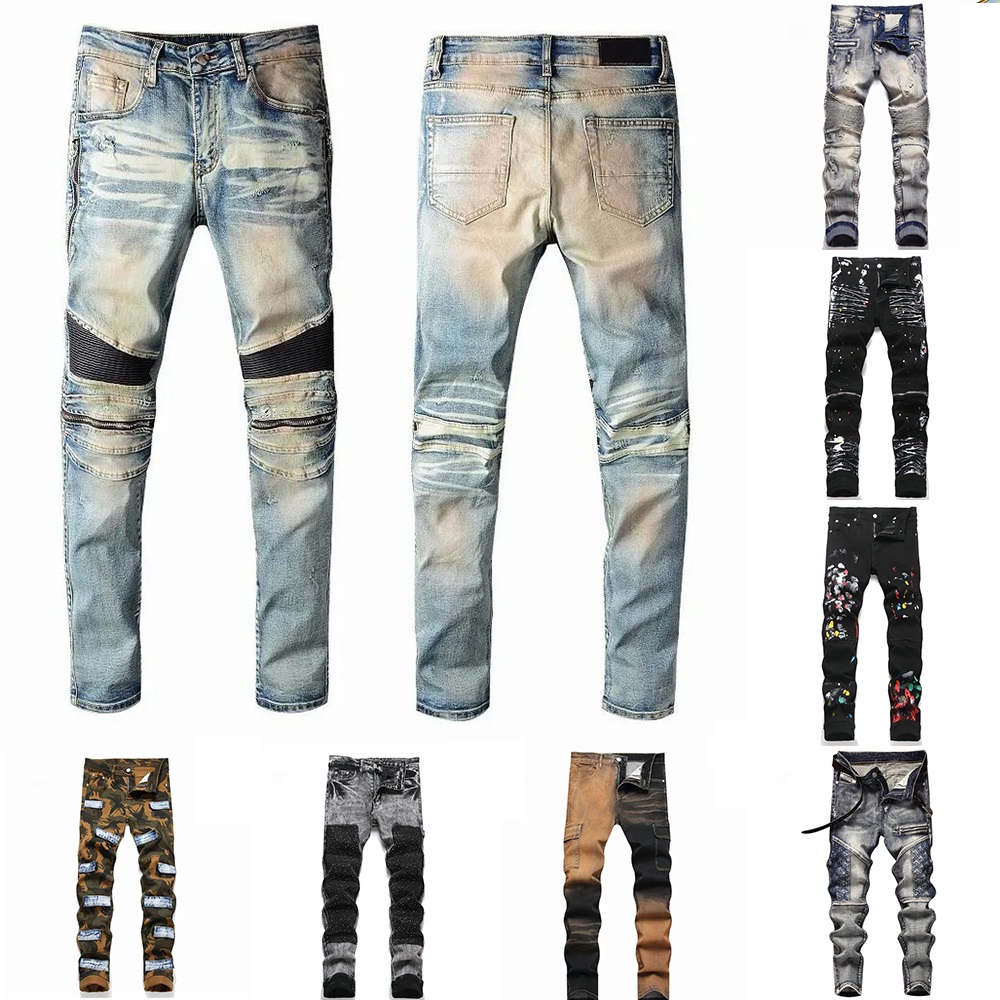 bal main Mens Jeans Straight Trousers Designer Distressed Ripped Biker Slim Fit Motorcycle Bikers Denim For Men s Fashion Mans Black Pants pour homm