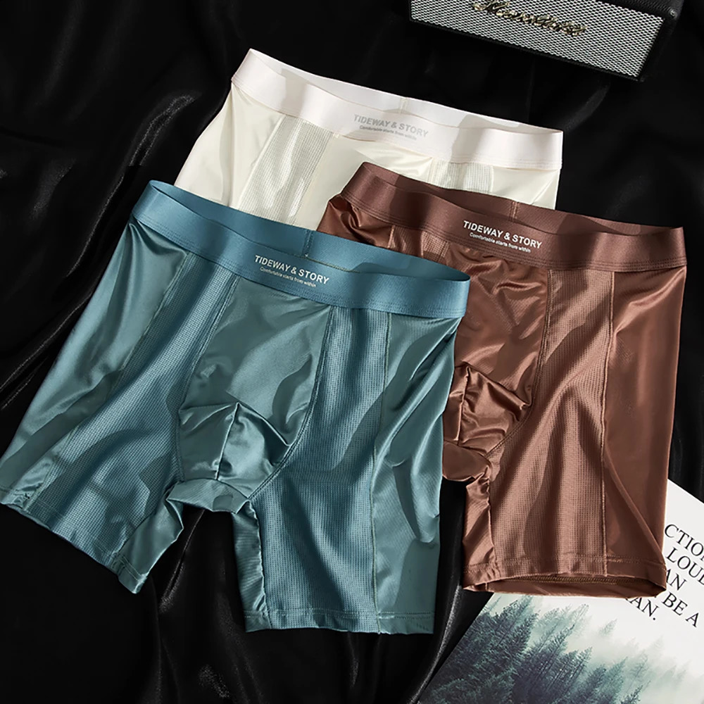 3PCSPack y Satinlike Boxers Man Cool Ice Silk Antibacterial Breathable Quickdry Underwear High Elastic Lengthen Panties 260711 9a