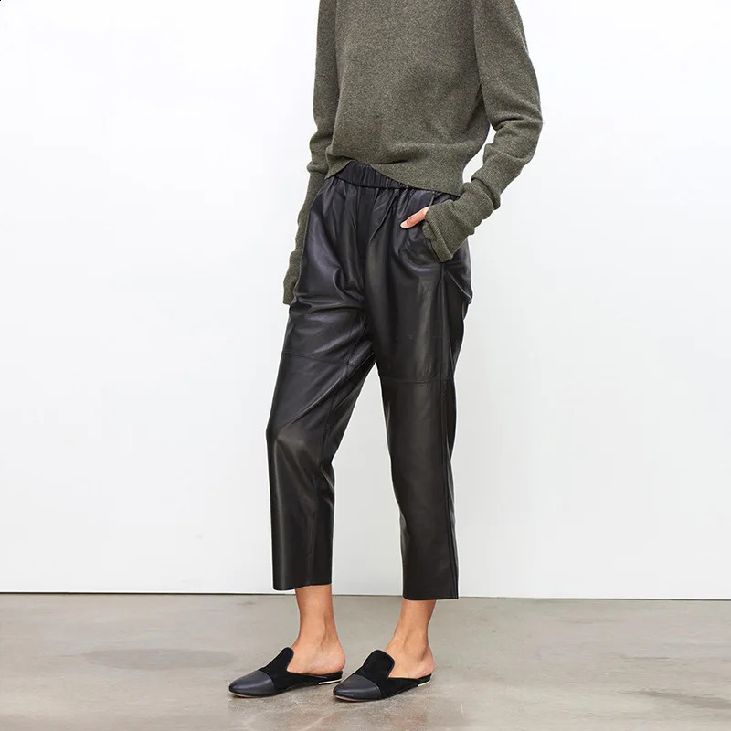 Genuine Leather Harem Pant Sheepskin Trousers High Elastic Waist 2026 Streetwear Plus Size Y2k Fashion 260707 24