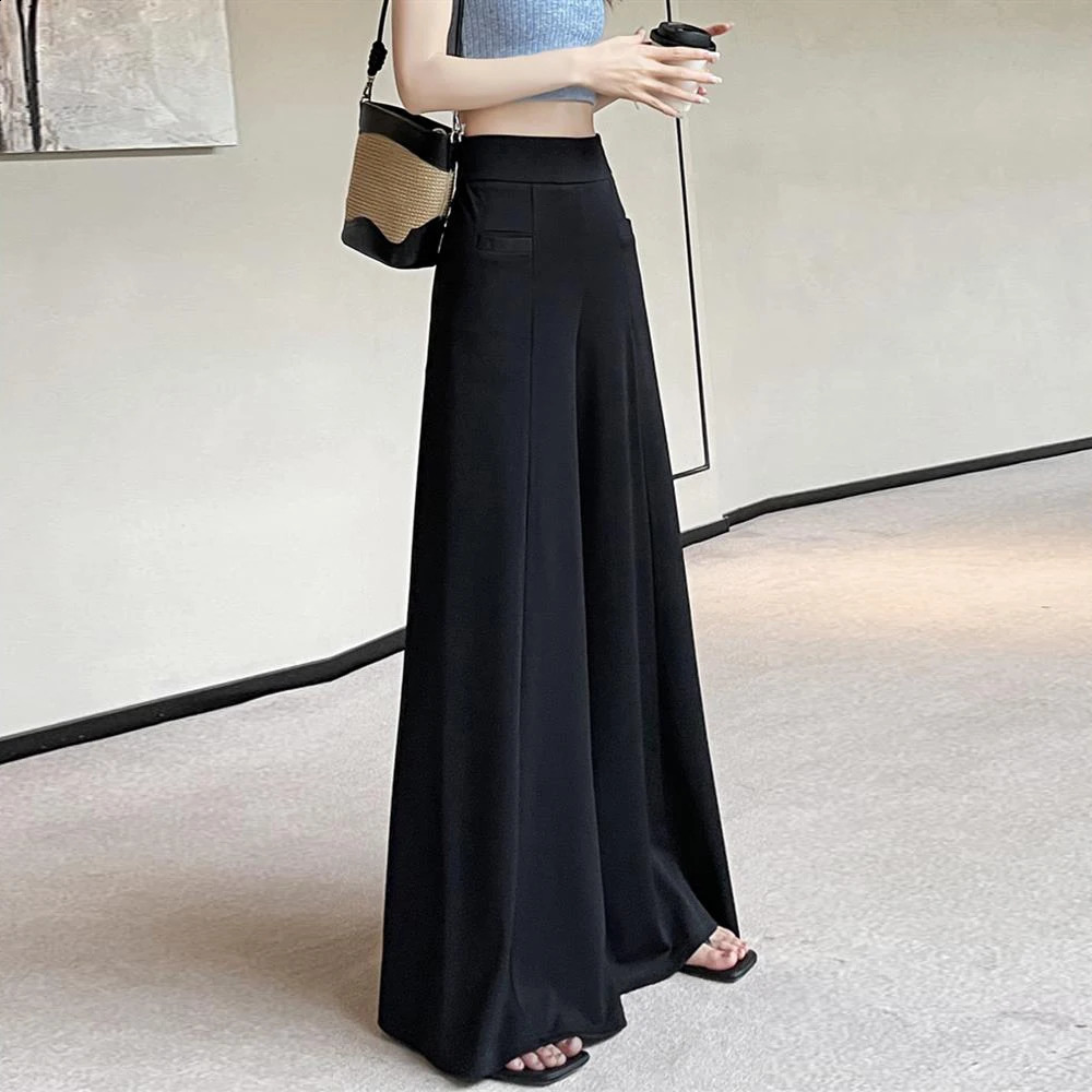 Korean style black wide leg pants for women in autumn and winter highend fashion plus size casual flared pant 260707 5b