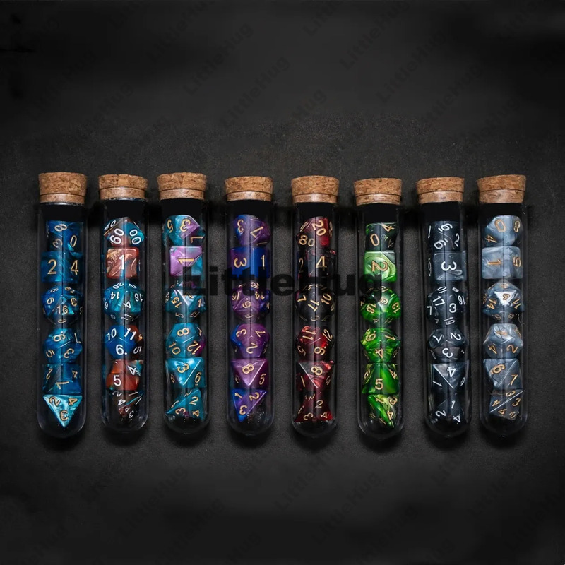 Transparent LXY91 Polyhedral DD COC Dice Set 7Pcsset Dnd RPG Fantasy Potion Flask Dungeons And Dragons For Table Games 260207