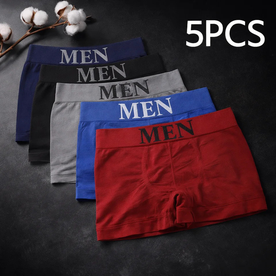 5 Pcs Mens Boxer Briefs High Elastic Breathable Underwear Soft Cotton Stretch Shorts Comfortable Plain Color Panties 260711banjia