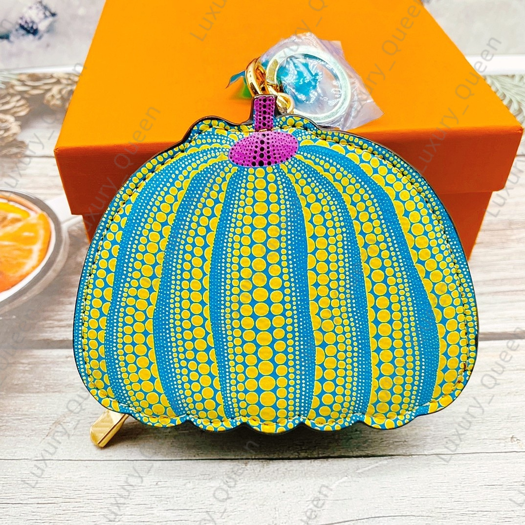 Designer Monogram Yayoi Kusama Polka Dot Pumpkin Coin Purse Keychain Mini Leather Zipper Wallet Charm Pendant Key Ring Women Fashion Earphone Storag