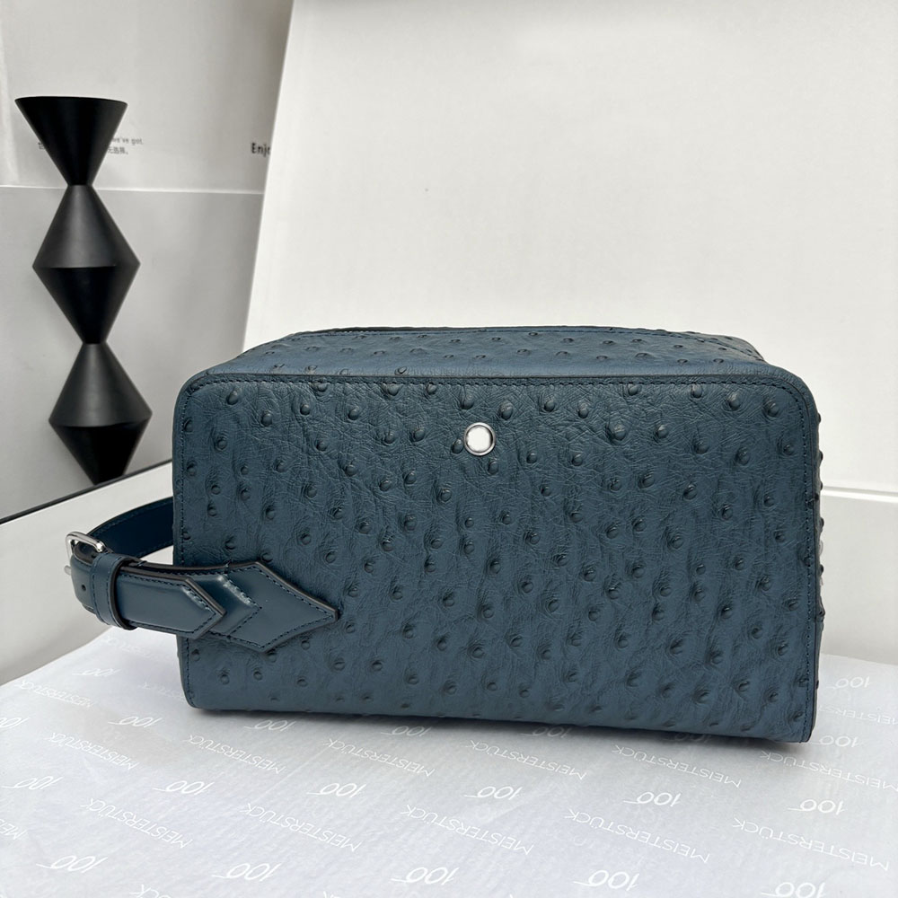 Genuine Leather Clutch Bag Men's briefcase Top quality ostrich patterned blue handbag Luxury designer wallet Cardholder Credit card Cash storag