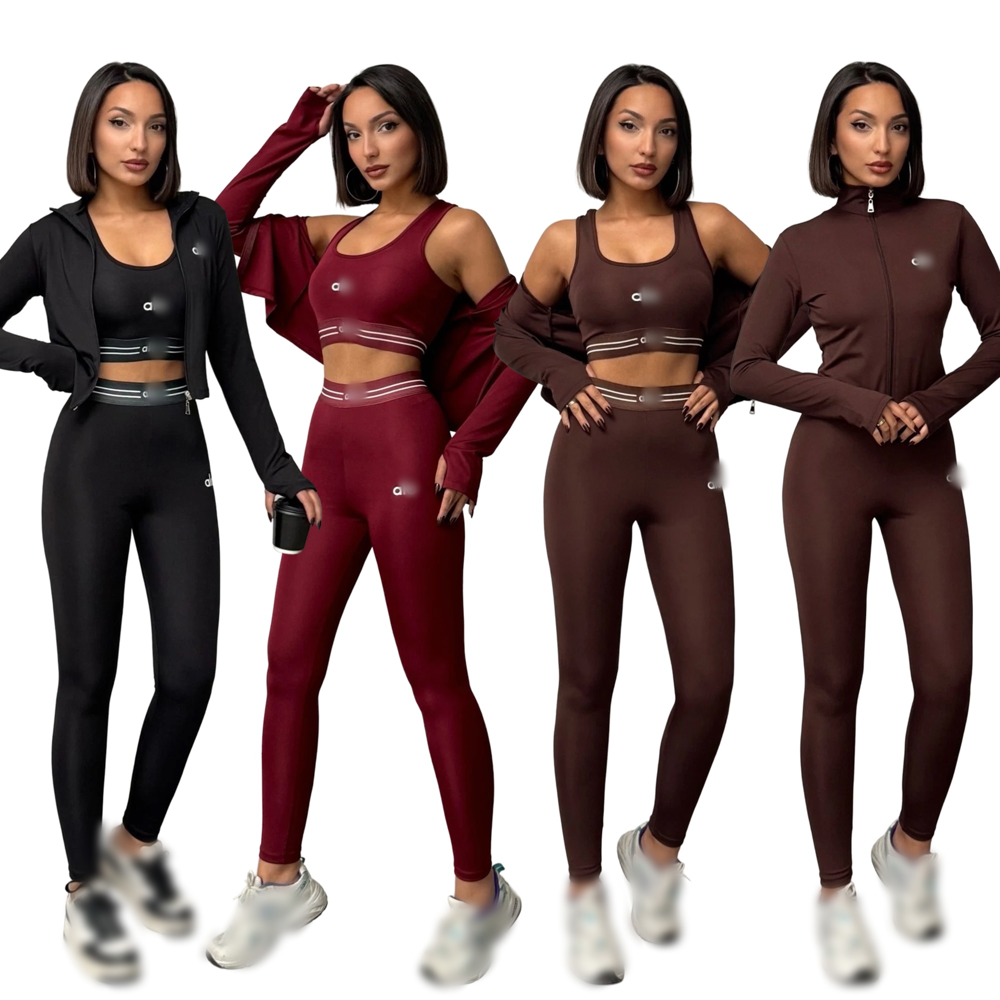 Designer Tracksuit Fashion Three 3 Piece Set Women Yoga Suit Sexy Vest Full Sleeve Jacket Long Pants Casual Sports 3Pcs Sets