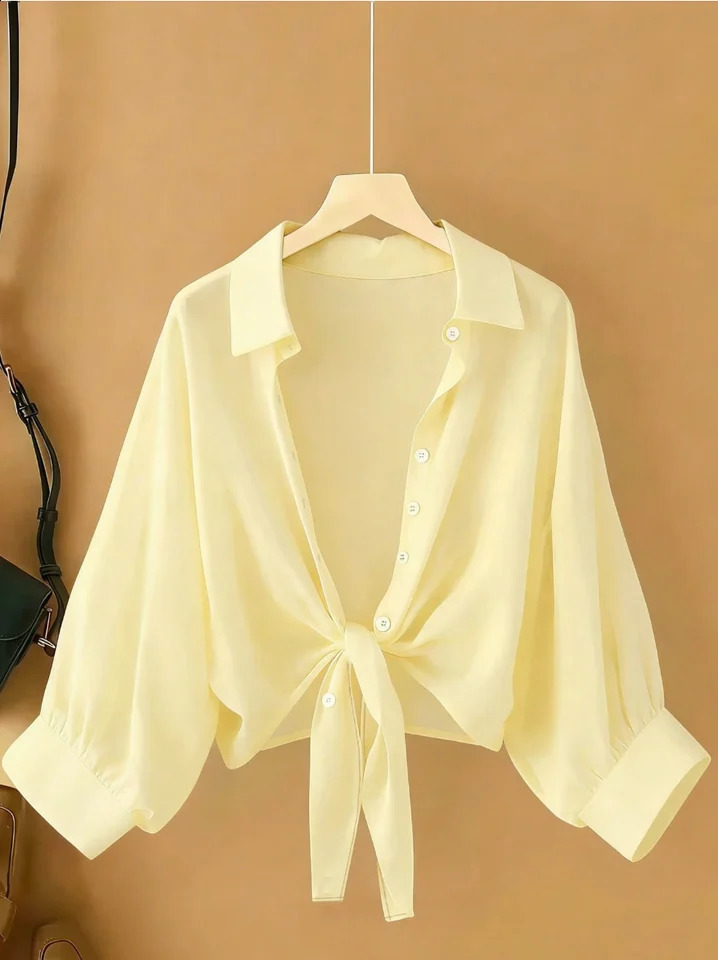 Camicia in chiffon a maniche lunghe a maniche lunghe tinta unita vintage francese da donna Camicetta con protezione solare unica per le vacanze al m