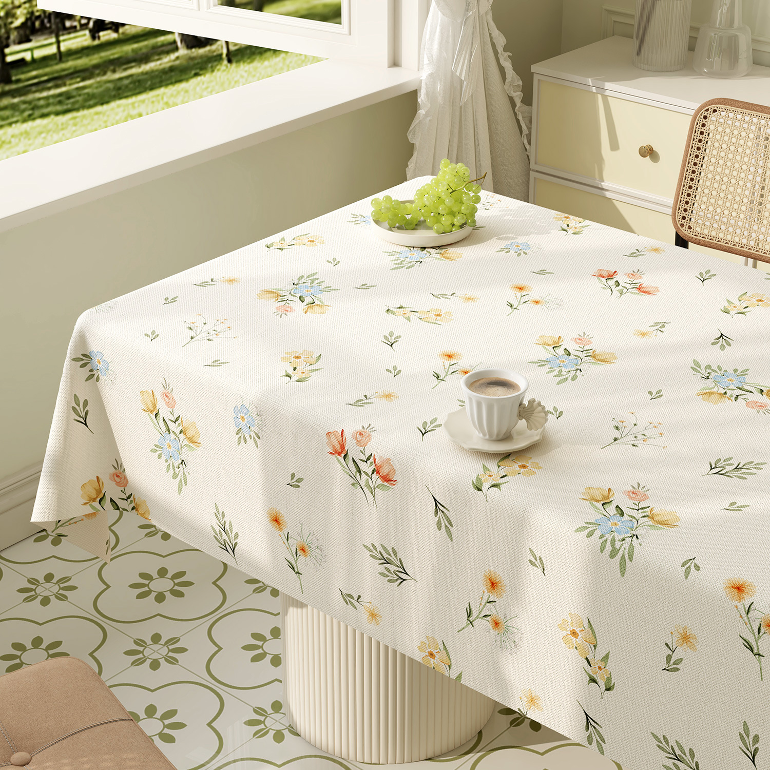 YL-38928 Custom Pastoral Style Spring Floral Tablecloth Waterproof, Oil-Proof, and Maintenance-Free; New Design Suitable for Dining and Coffee Ta