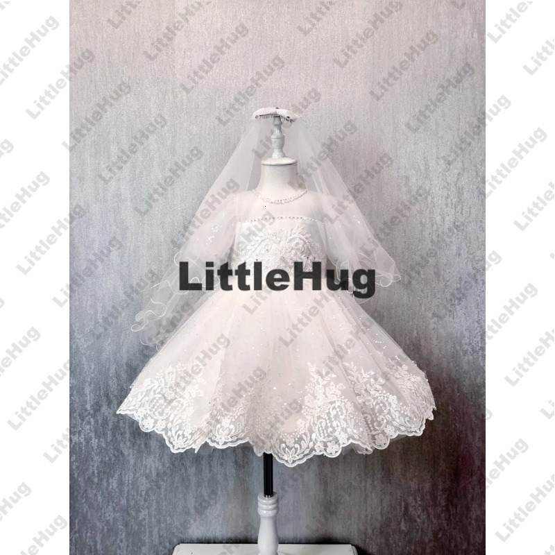Customized Kids Girls Wedding Dress With Headdress Dresses Fashion Children Girl Party LXY91 Bow Clothing High Quality H
