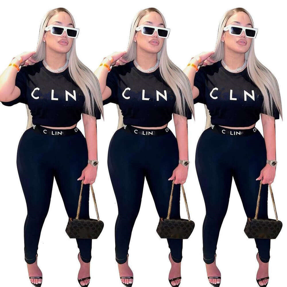 Summer Womens Designer Tracksuit Fashion Sexy 2 Piece Yoga Set Letter Print Short Sleeve T-shirt Vest Tight High Waist Pants Outfits For Women