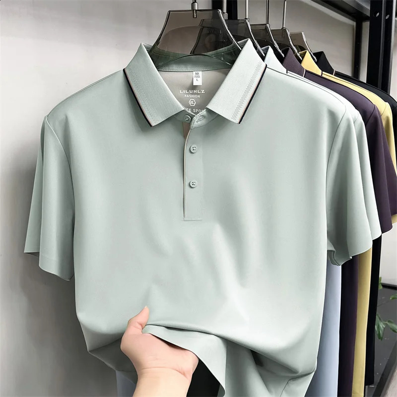 Fashion y ice silk short sleeve polo shirt summer breathable casual Tshirt highquality comfort lapel mens clothing 260711banjia