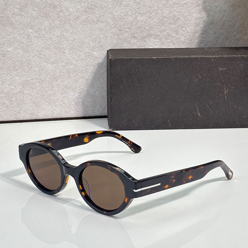 Retro designer sunglasses TF1298 dark brown tortoiseshell acetate fiber metal T shaped letter logo circular men womens sunglasses fashion travel wor