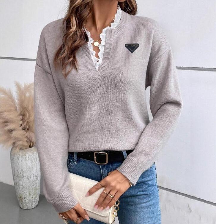 autumn luxury sweaters womens jumpers lace V neck designer sweater women pullover knittwear RADA6866