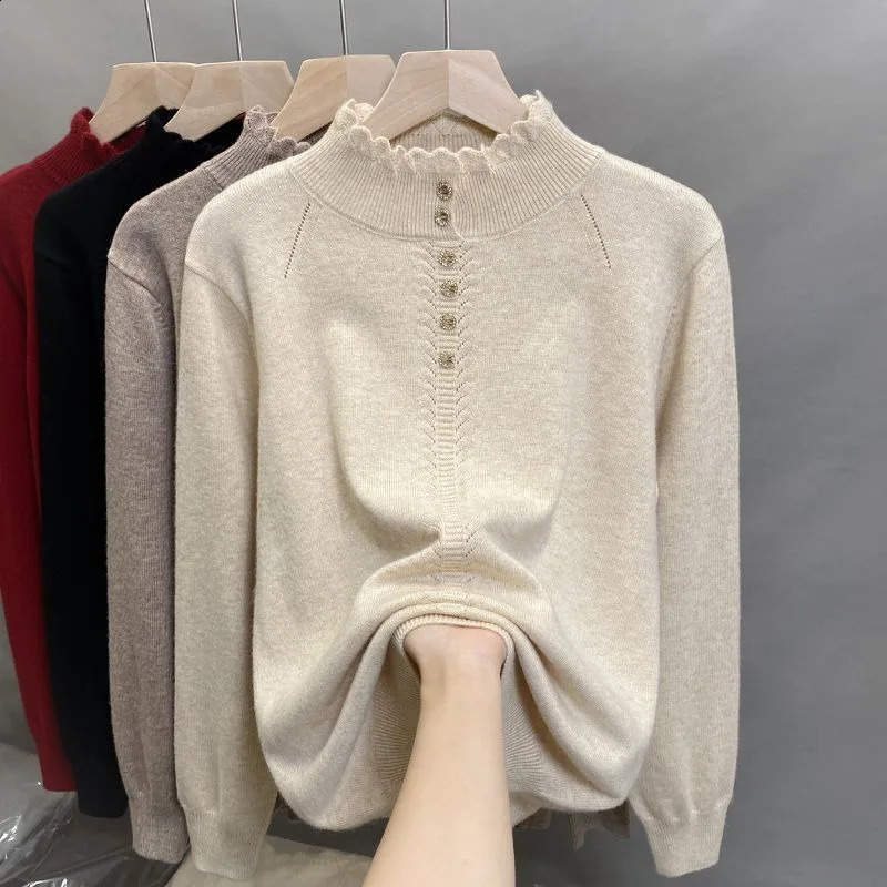 Autumn and Winter Half Turtleneck Bottoming Sweater Womens Loose Solid Color Pullover Top 260711banjia
