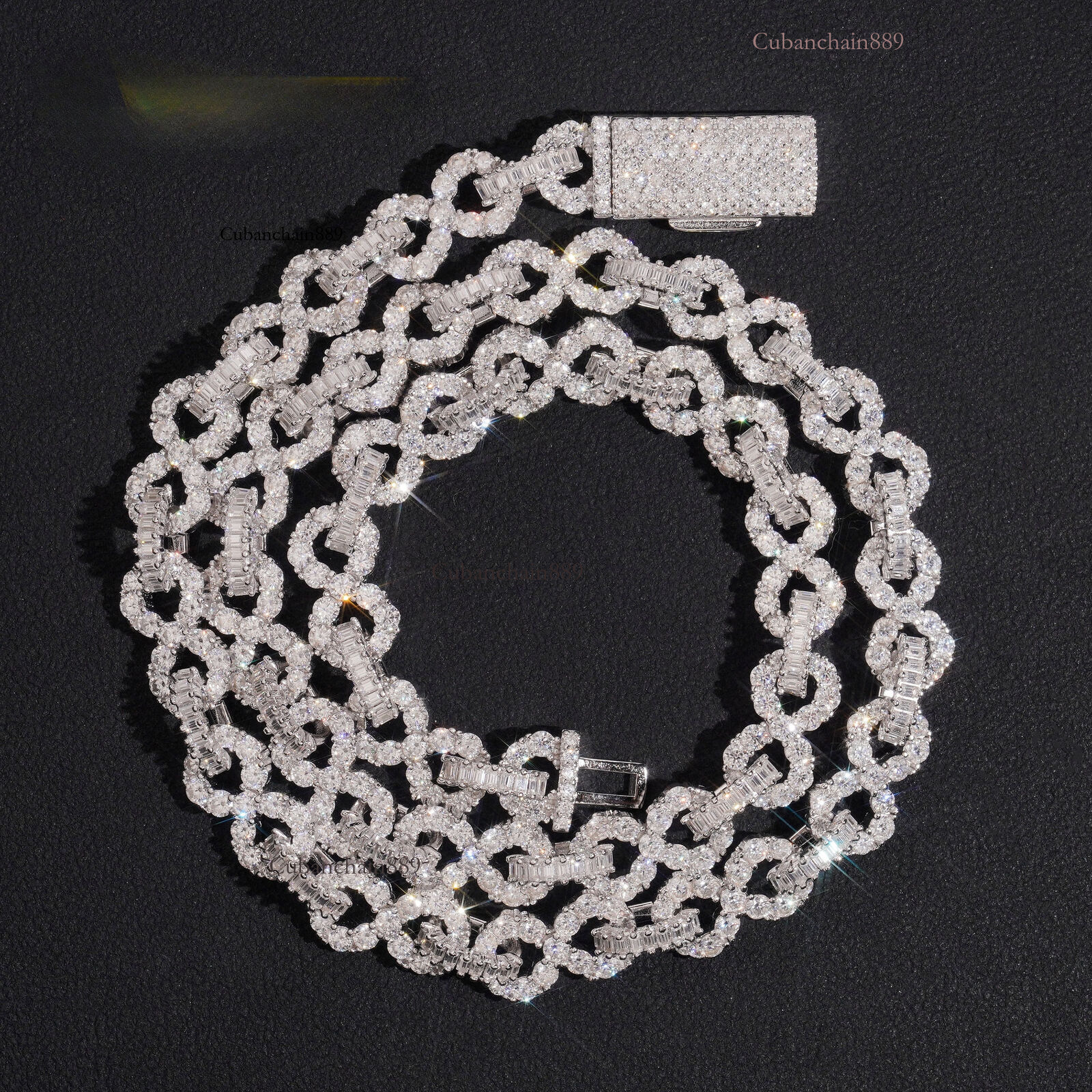 925 sterling silver 8mm infinity chain necklace VVS moissanite diamond hip-hop jewelry