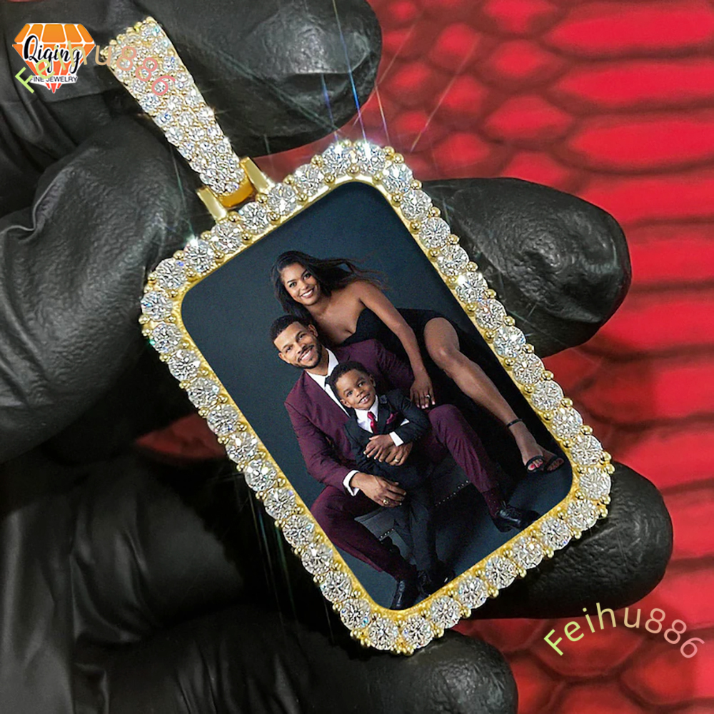 Custom Moissanite Memory Pendant VVS Diamond Iced Out Picture Charm Customize Photo Plated 10K Gold Hip Hop Jewelry