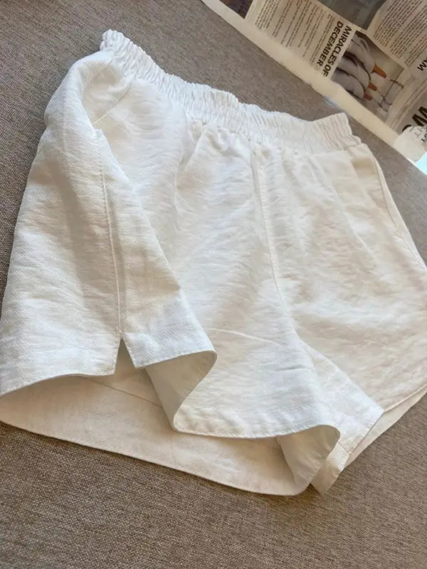 Women S Cotton White Shorts Summer Thin Loose Solid Casual Comfy High Waist Side Slit Breathable Fashion Streetwear Arrival 260707