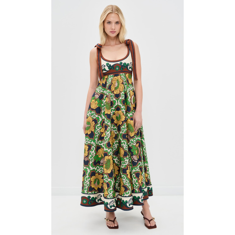 Women Designer Dress For Basic Casual Dresses Designer Clothes Fashion Linen Printed Lace-Up Elegant Dress M260723