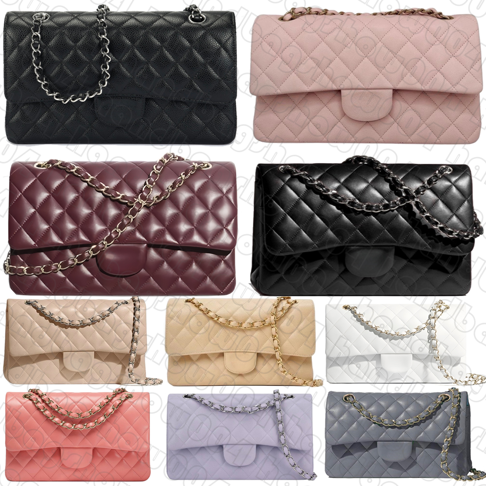 designer womans bag Classic Double Flap CF Quilted Caviar Gold-tone Small Black Medium White Red Beige Medium Turquoise Pale Pink Calfskin Purple ap