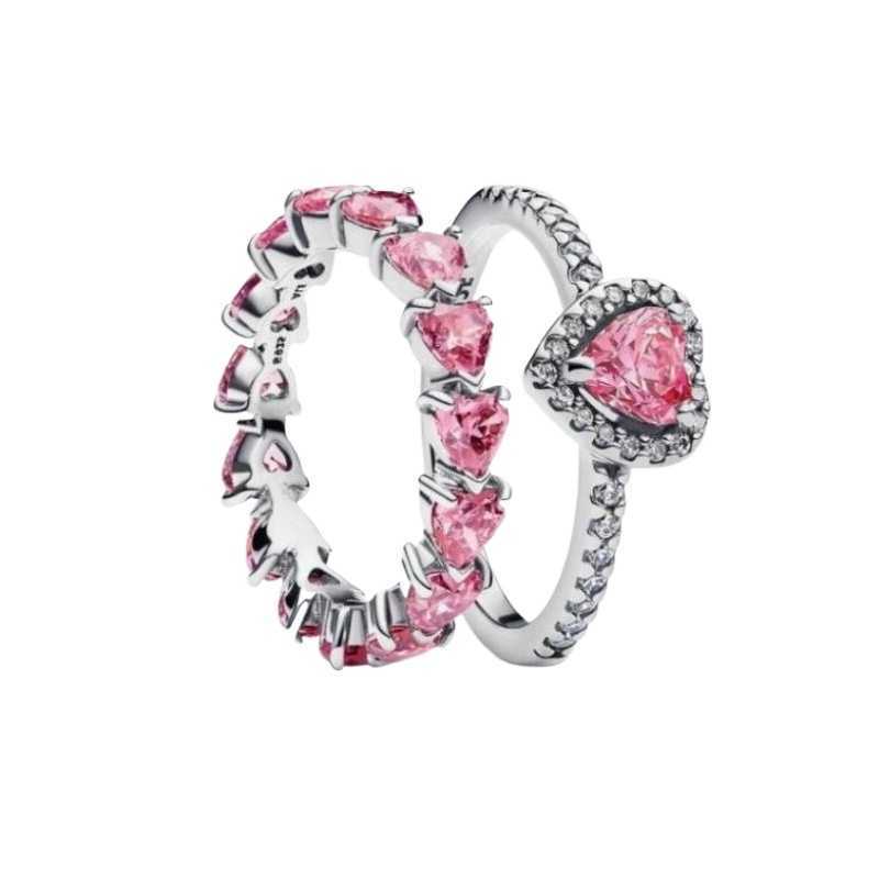 classic Silver pink love heart Designer Rings for Women Bling Diamond Sparkling Crystal Nail Slim Finger Tail Engagement Promise Ring Jewelry Silv D