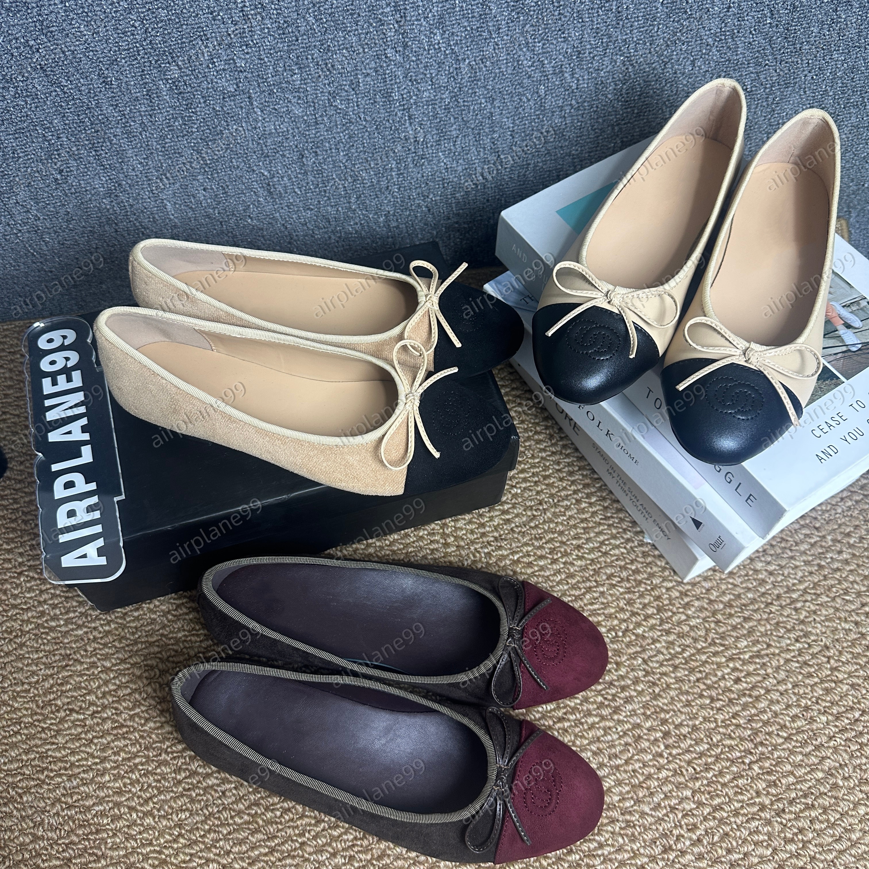 Shoes Designer Women Paris designer Black Ballet Flats Shoes Womens Sandals Quilted Genuine Leather Slip on Ballerina Round Toe Ladies Slingbacks