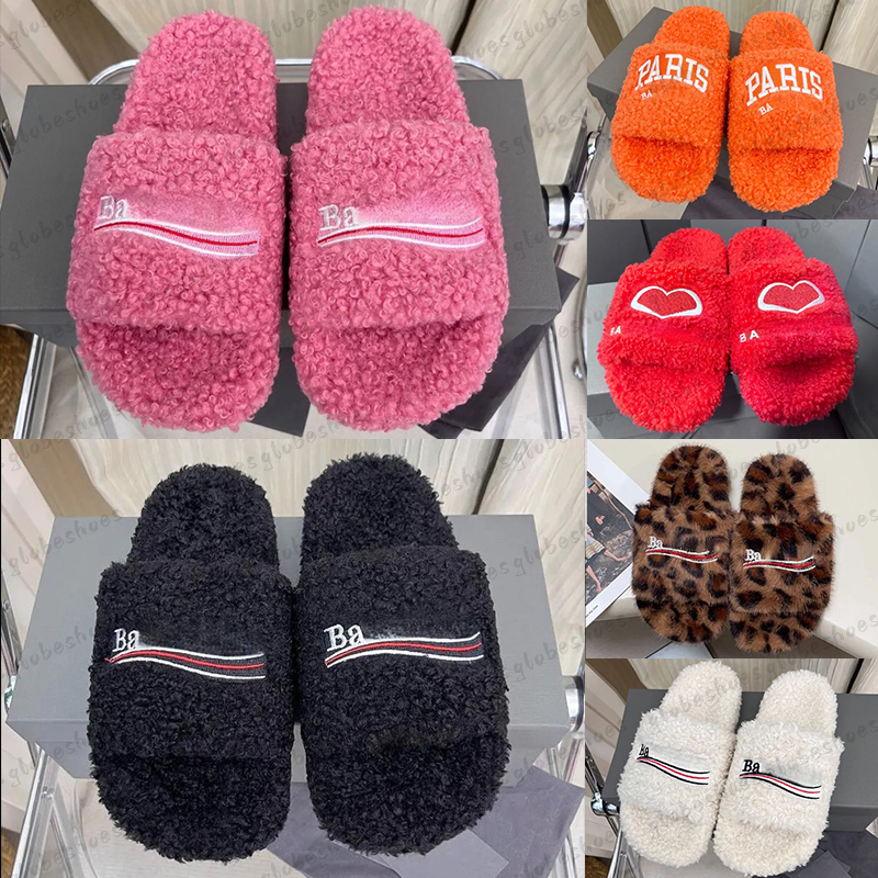 Luxury Triangle Slides Designer Sandals Men Women Slippers Ladies Wool Winter Fur Fluffy Furry Warm Letters Sandals Comfortable Fuzzy Girl Flip Flop