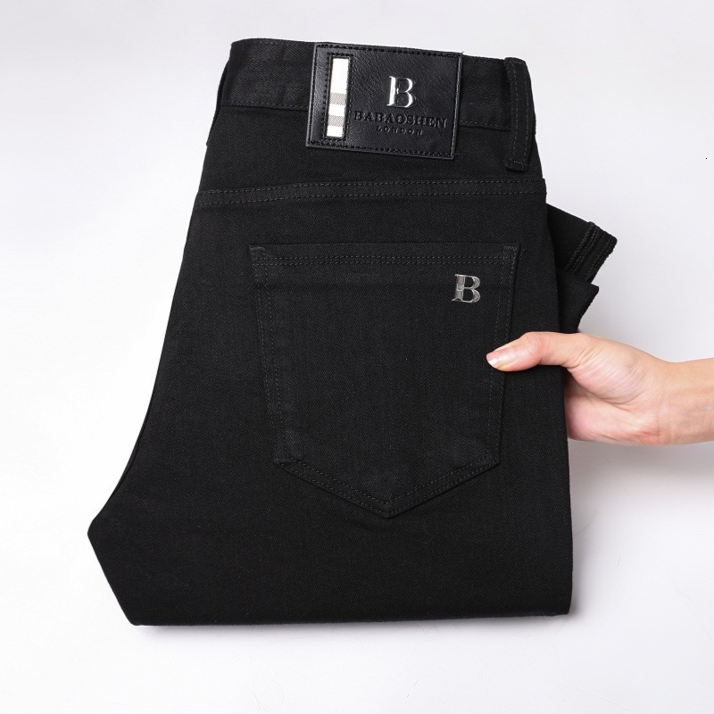 BABAOHEI Slim-fit zwarte denim jeans voor heren, boot-cut broek met lage taille - 23-inch katoenen gecoate stof, gestreept noodlijdend ontwerp, gebo