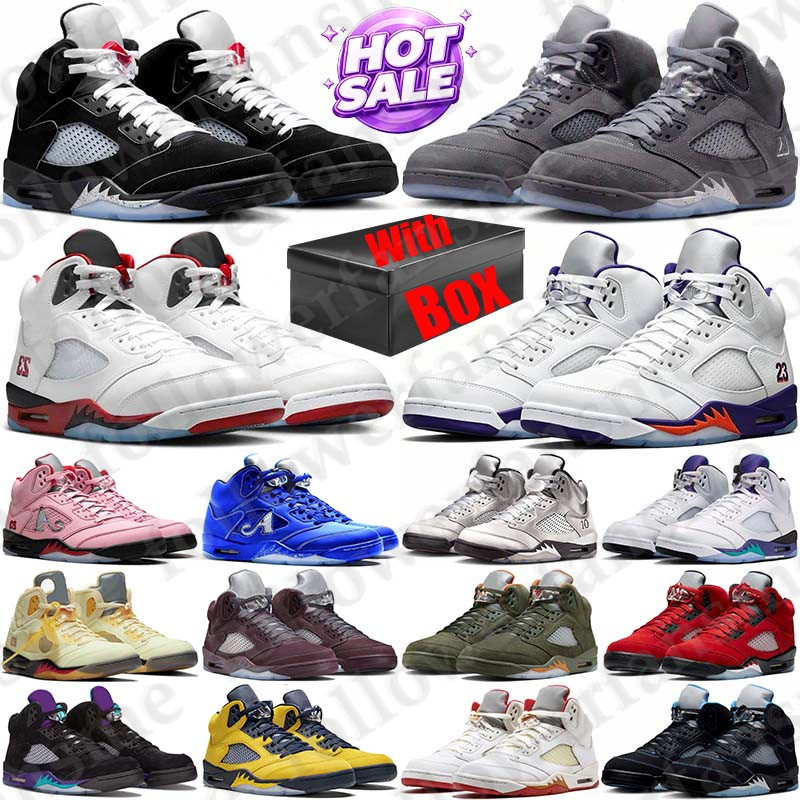 Taille 36-47 avec boîte Designer Basketball 5 5s Chaussures Matalic Wolf Grey Baskets métallisées pour baskets noires et blanches pour hommes Uni